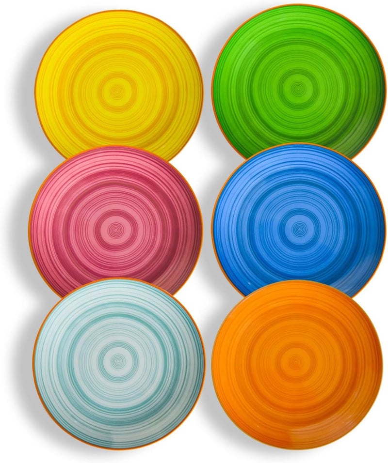 Miicol Ceramic Salad Plates Set of 6, Colorful Appetizer Plates 8 Inch / 20cm, Stackable Dessert Plate, Durable Dinner Plate, Porcelain Dishes for Kitchen, Party, Microwave and Dishwasher Safe - Image 1