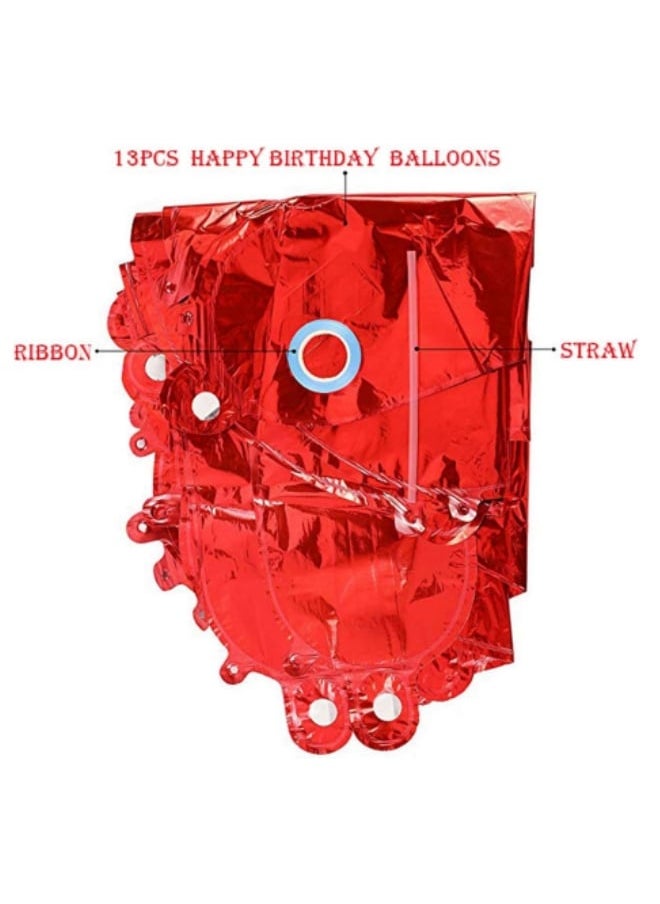 Hi Moon Multicolor Happy Birthday Balloons Decorations Set- 13 pcs Letter Balloons Banner,2 pcs Giant Star Foil Balloons,4 pcs Confetti Balloons,6 pcs Latex Balloons (Red)  - Image 3