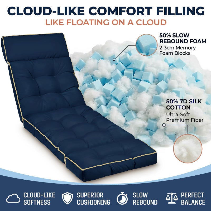 MAGIC ELEPHANT Chaise Lounge Cushion Outdoor, Memory Foam Replacement Patio Pool Lounge Chair Cushion with Ties for Outdoor Furniture, 74 x 22 x 4 Inch (Oxford Blue) - Image 2
