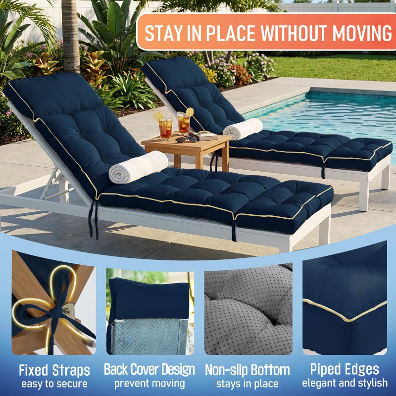 MAGIC ELEPHANT Chaise Lounge Cushion Outdoor, Memory Foam Replacement Patio Pool Lounge Chair Cushion with Ties for Outdoor Furniture, 74 x 22 x 4 Inch (Oxford Blue) - Image 5
