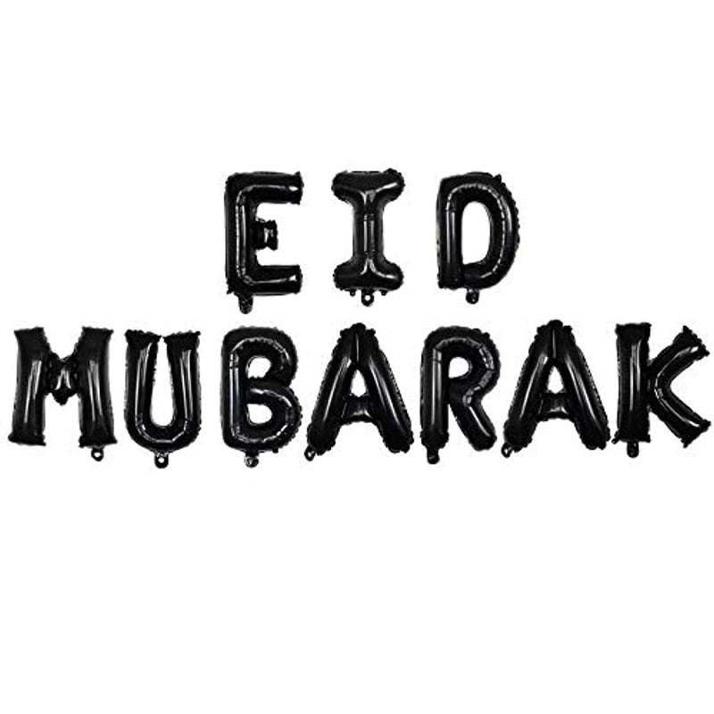 PARTY TIME  16 EID MUBARAK Reusable Helium Balloons for Muslim EID Party Decoration Foil Balloons  Black - Image 1