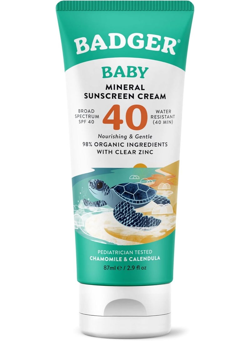 Badger, Baby Mineral Sunscreen Cream, SPF 40, Chamomile & Calendula (87 ml) - Image 1