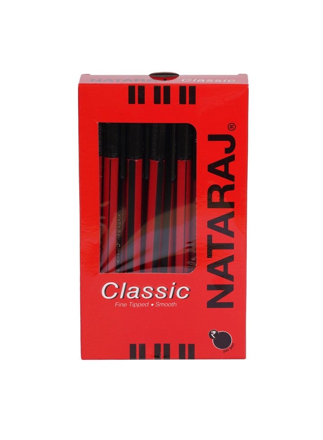 NATARAJ Classic Ball Pen-Black| Comfortable Grip | Non-Fading Ink | Smooth Writing | Smudge Resistant | Fun Writing | Black Pen 