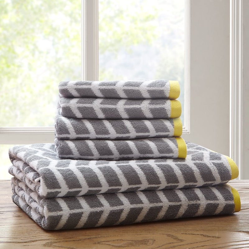 Intelligent Design - Nadia Quick Dry, Premium Absorbent Chevron Cotton Towels Bath/Bathroom Set - Ultra Soft Bathroom Towels Set - Gray - 6 Piece Set incl. 2 Shower Towel 4 Hand Towel - Image 3