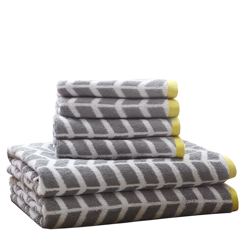 Intelligent Design - Nadia Quick Dry, Premium Absorbent Chevron Cotton Towels Bath/Bathroom Set - Ultra Soft Bathroom Towels Set - Gray - 6 Piece Set incl. 2 Shower Towel 4 Hand Towel