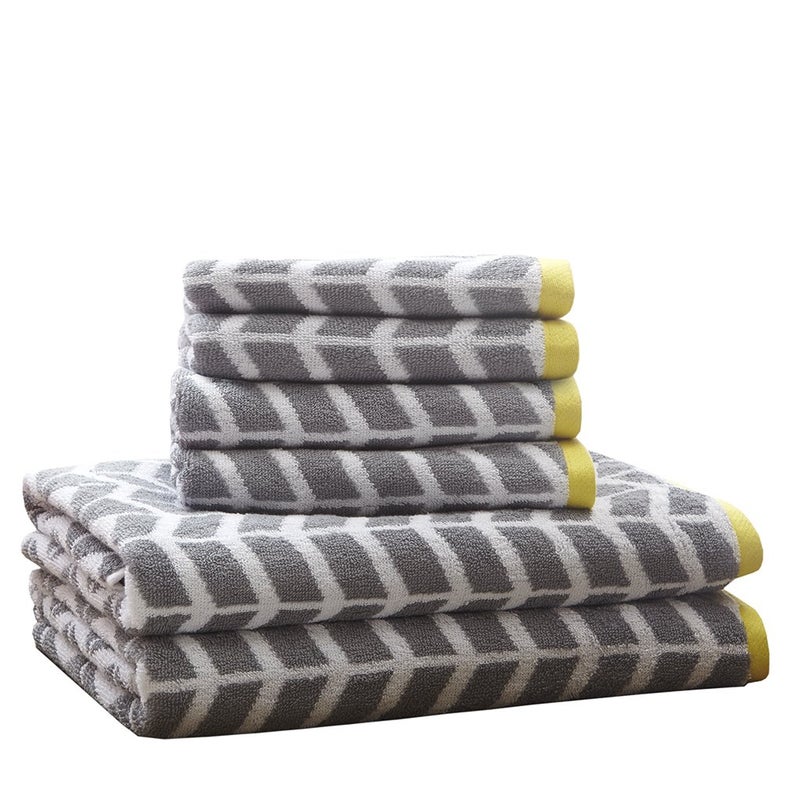 Intelligent Design - Nadia Quick Dry, Premium Absorbent Chevron Cotton Towels Bath/Bathroom Set - Ultra Soft Bathroom Towels Set - Gray - 6 Piece Set incl. 2 Shower Towel 4 Hand Towel - Image 1