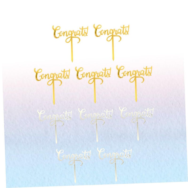 Graduation Cake Toppers Acrylic Insert Decoration DIY Cupcake Picks Gold Silver - Image 4