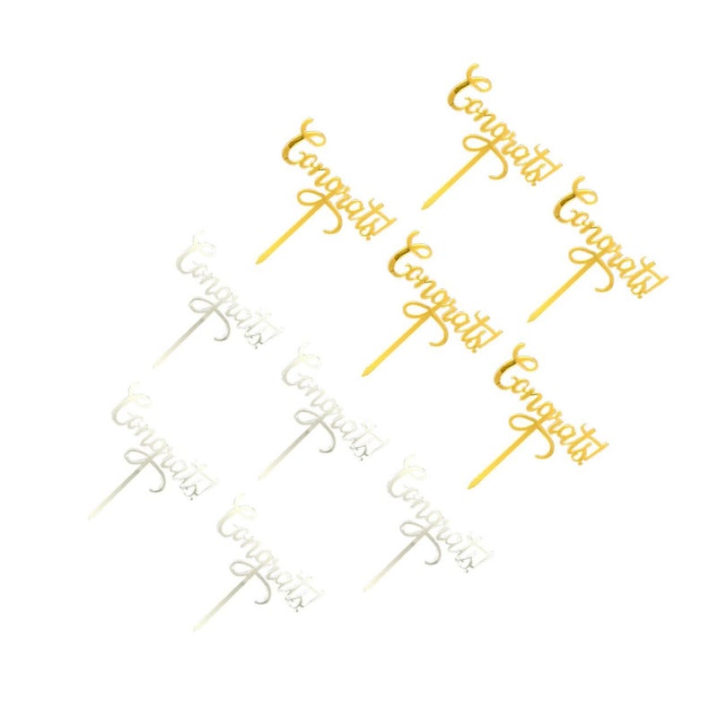 Graduation Cake Toppers Acrylic Insert Decoration DIY Cupcake Picks Gold Silver - Image 2