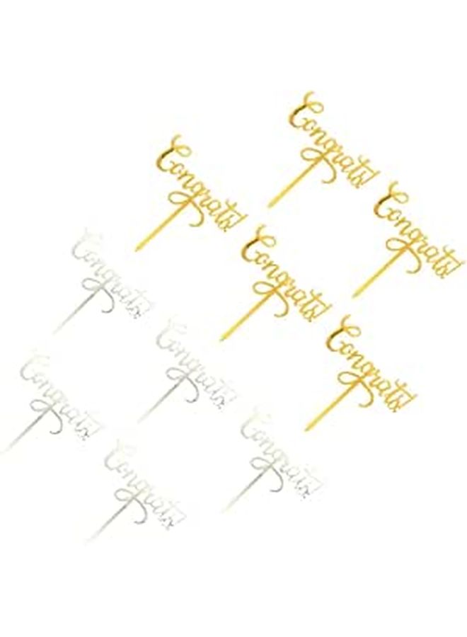 Graduation Cake Toppers Acrylic Insert Decoration DIY Cupcake Picks Gold Silver - Image 1