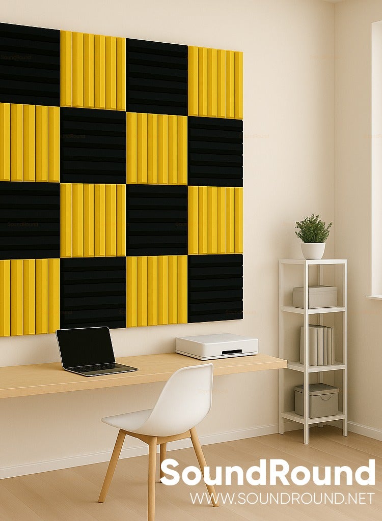 ساوند راوند ألواح الفوم الصوتي SoundRound مقاس 12×12×1 بوصة – عزل صوت احترافي بتصميم د-بار – للتحكم في الصدى ومعالجة السينما المنزلية – ألواح عالية الكثافة – 12 قطعة - لون اصفر - Image 3