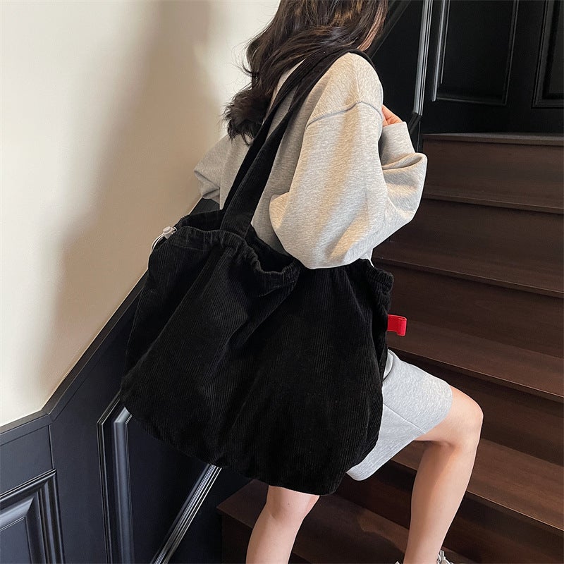Style Rice Solid Color Vintage Velvet Women'S Bag Ins Simple Shoulder Bag Work Commuter Tote Bag - Image 4