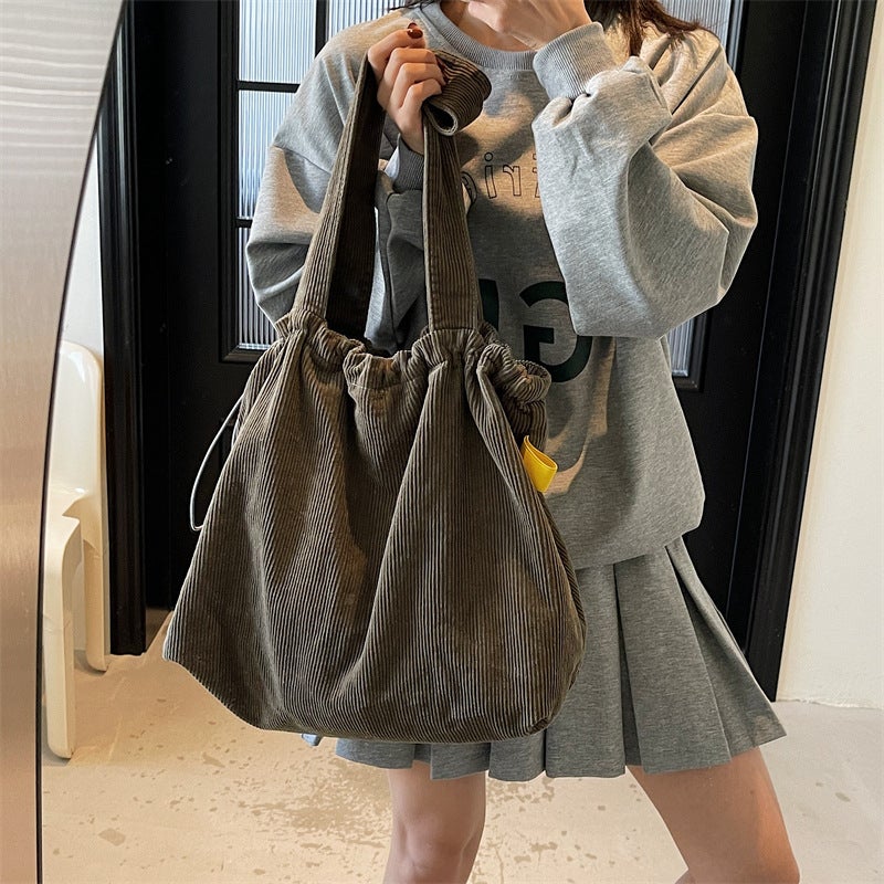 Style Rice Solid Color Vintage Velvet Women'S Bag Ins Simple Shoulder Bag Work Commuter Tote Bag - Image 5