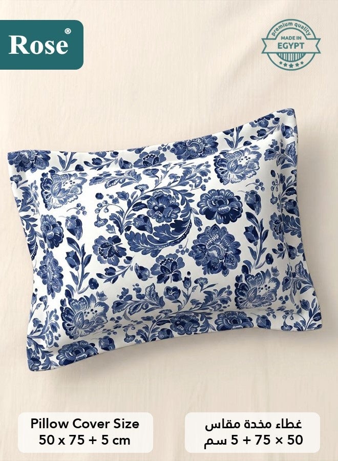Rose Floral Comforter Set, High Quality Microfiber, 4 Pieces, Fits 120x200 cm Single Size Bed, Soft Cooling Breathable, Stylish Printed Elegance, Extra Twin Size Comforter 170x260 cm, Dark Blue Flowers - Image 5