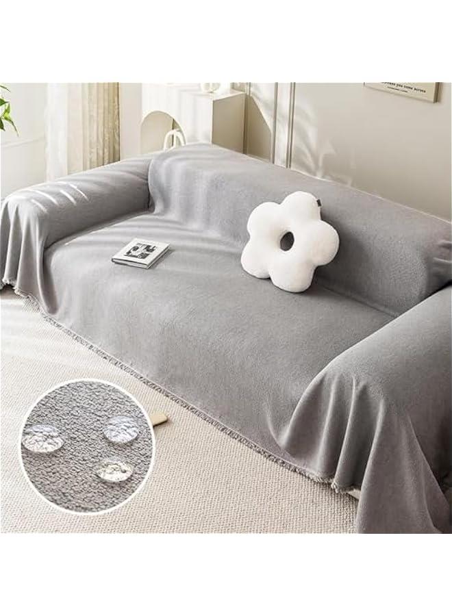 HOOKOR Couch Cover, Boho Sofa Covers Chenille Couch Covers for 2-3 Cushion Couch Sectional Sofa Covers for L-Shape Washable Couch Cover Blanket with Tassel Pet Couch Cushion Cover (Grey, 180x130cm) - Image 1