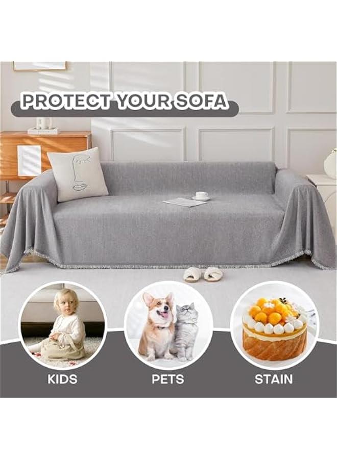 HOOKOR Couch Cover, Boho Sofa Covers Chenille Couch Covers for 2-3 Cushion Couch Sectional Sofa Covers for L-Shape Washable Couch Cover Blanket with Tassel Pet Couch Cushion Cover (Grey, 180x130cm) - Image 5