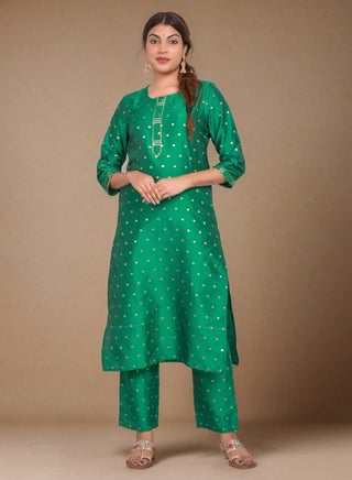 Women Bright Green Kurti with Pant Set 3/4 Sleeves Suitable for Casual Wear and Fusion Wear Art Silk (Taffeta Booty) Size XL - pzsku/Z61C5DC75A5698B51802FZ/45/_/1740217927/97c17e07-57ca-442f-959d-4d837038ad3e