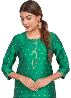 ريارا كورتي نسائي أخضر فاتح مع بنطلون طقم 3/4 كم مناسب للملابس الكاجوال والملابس المدمجة حرير فني (غنيمة التفتا) مقاس XL  - Image 3
