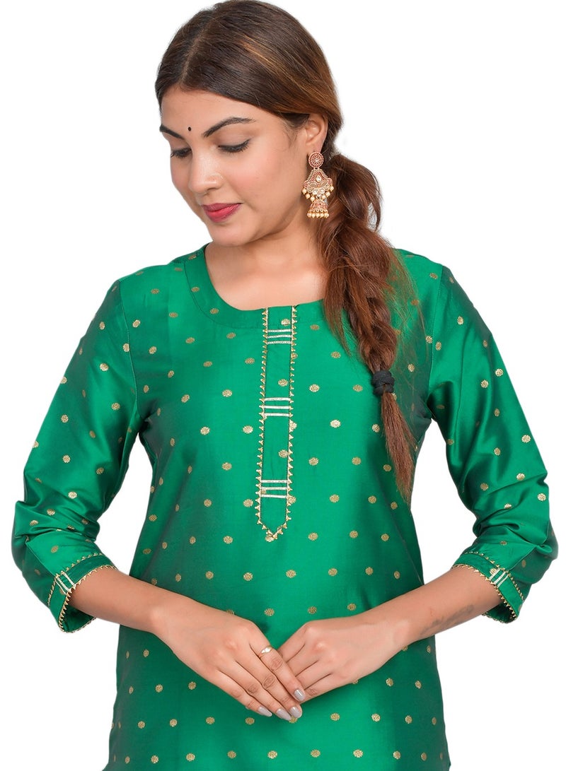 ريارا كورتي نسائي أخضر فاتح مع بنطلون طقم 3/4 كم مناسب للملابس الكاجوال والملابس المدمجة حرير فني (غنيمة التفتا) مقاس XL  - Image 3