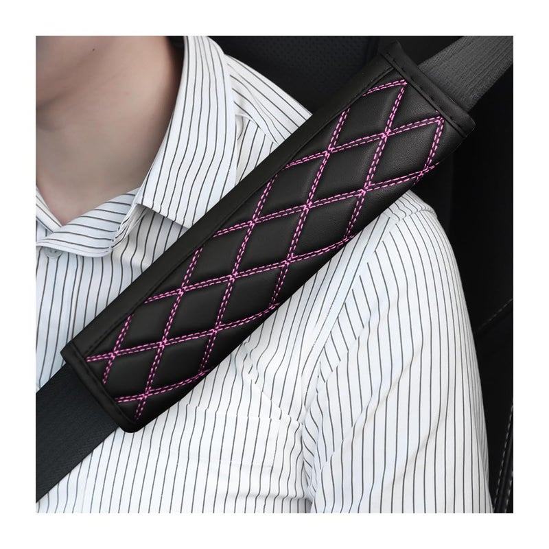 Bittwee Car Seat Belt Pads 2PCS Leather Seatbelt Covers Protect Your Neck and Shoulder More Comfortable Driving Harness Pad for All Cars and Backpack Strap Car Interior Accessories BlackPink - Image 3