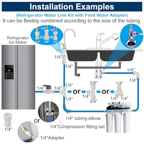 YUHX Refrigerator Water Line Kit Connection and 1/4 Compression Ice Maker Installation Kit,1/4" OD Tubing with Quick Connect for Fridge IceMaker RO Systems Water Filter Faucet,+Feed Water Adapetr 32.8ft - Image 2