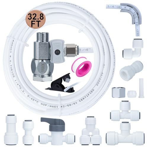 YUHX Refrigerator Water Line Kit Connection and 1/4 Compression Ice Maker Installation Kit,1/4" OD Tubing with Quick Connect for Fridge IceMaker RO Systems Water Filter Faucet,+Feed Water Adapetr 32.8ft - Image 1