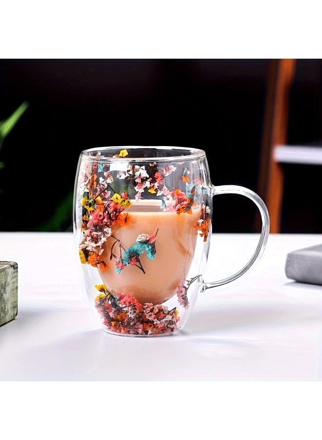 Pack of 2 Double-Walled Glass Coffee Mug with Handle – 350ml Insulated Tea Cup with Dried Flower Design | Elegant Gift for Women, Wife, Mom, Birthday & Home Use - Image 5