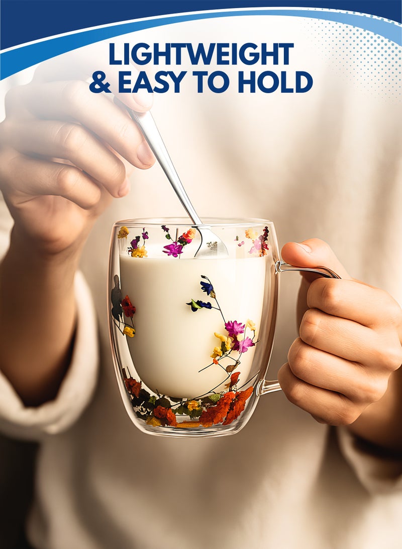 Pack of 2 Double-Walled Glass Coffee Mug with Handle – 350ml Insulated Tea Cup with Dried Flower Design | Elegant Gift for Women, Wife, Mom, Birthday & Home Use - Image 3