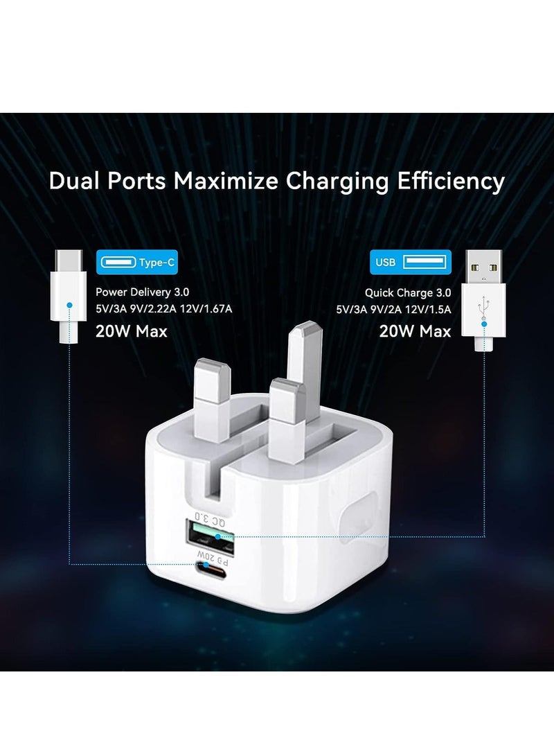 20W USB C Charger Block, 2-Ports [USB-C + USB] Charging Station, QC PD3.0 GaN Fast Charging Block, Type C Power Adapter for iPad Pro/iPhone/Samsung Note/Galaxy (Not with Cable)  - Image 3