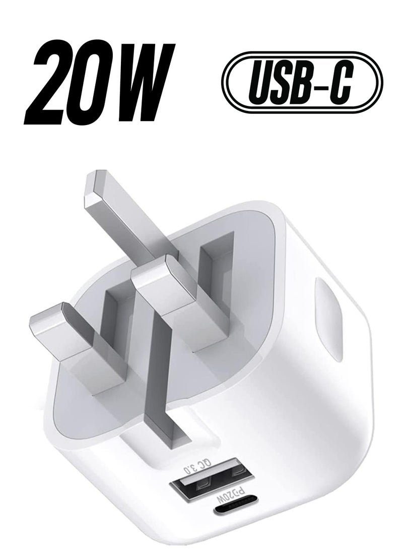 20W USB C Charger Block, 2-Ports [USB-C + USB] Charging Station, QC PD3.0 GaN Fast Charging Block, Type C Power Adapter for iPad Pro/iPhone/Samsung Note/Galaxy (Not with Cable)  - Image 1