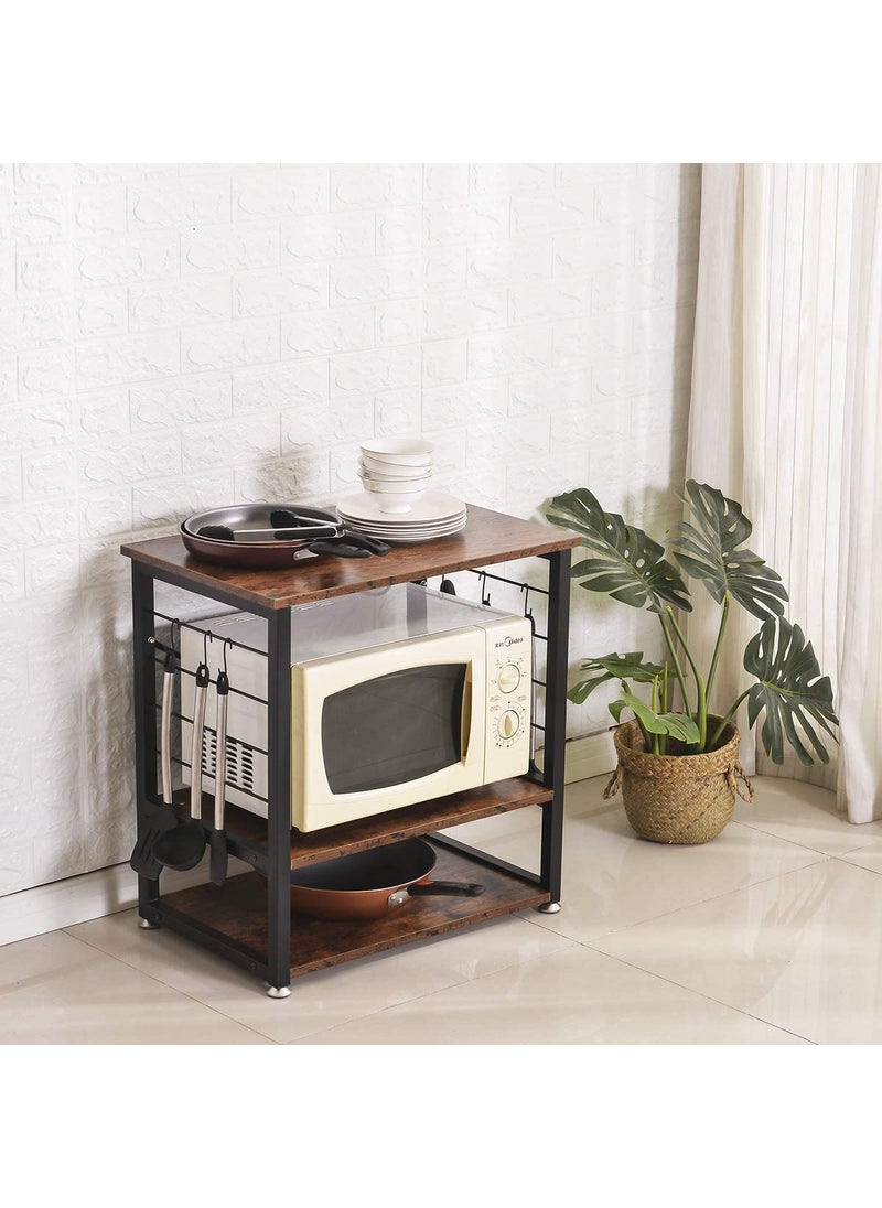 INDIDECOR INDIDECOR 28400 Industrial Bakers Rack for Kitchens with Storage Coffee Bar Table Microwave Oven Stand with Metal Frame and 6 Hooks Vintage BLACK  - Image 2