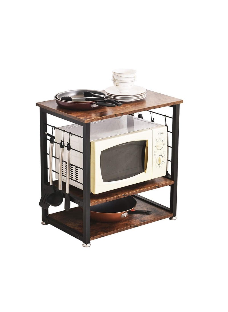 INDIDECOR INDIDECOR 28400 Industrial Bakers Rack for Kitchens with Storage Coffee Bar Table Microwave Oven Stand with Metal Frame and 6 Hooks Vintage BLACK  - Image 1