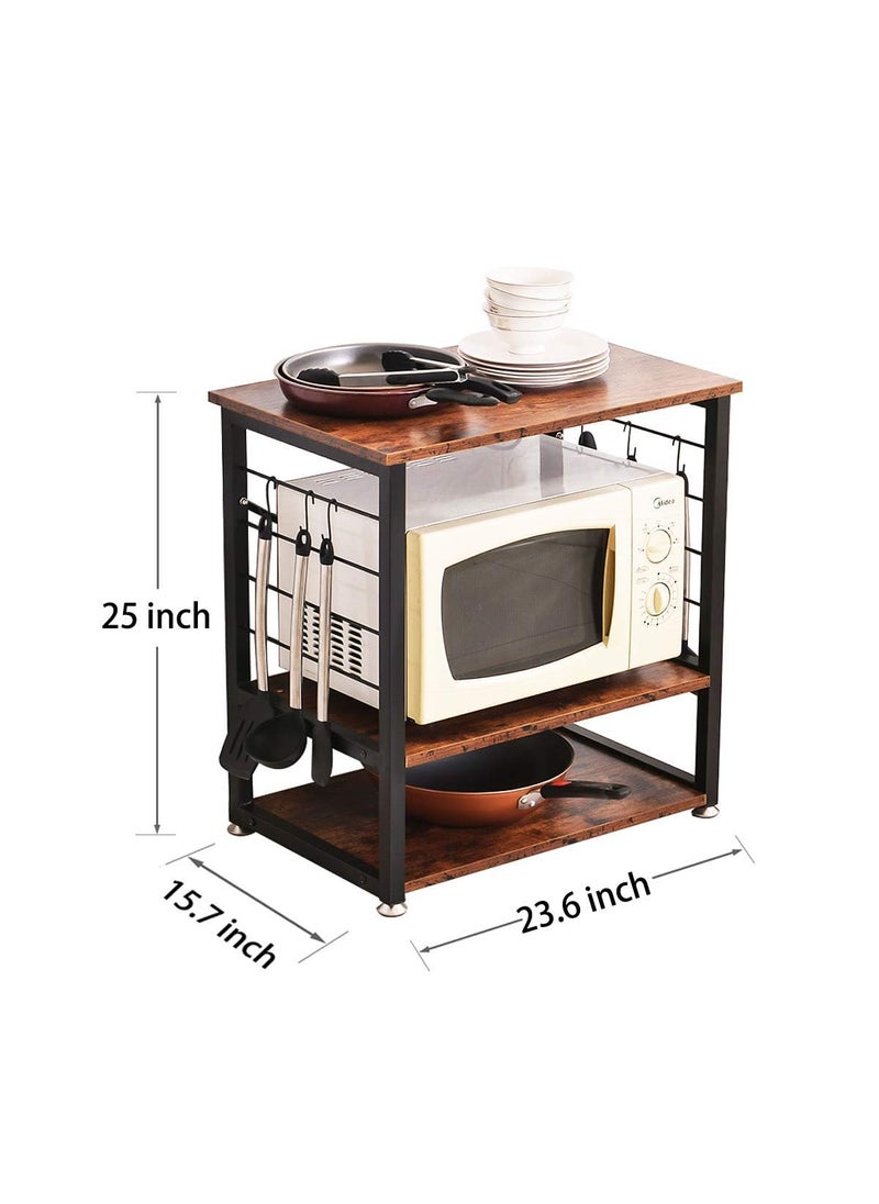 INDIDECOR INDIDECOR 28400 Industrial Bakers Rack for Kitchens with Storage Coffee Bar Table Microwave Oven Stand with Metal Frame and 6 Hooks Vintage BLACK  - Image 3