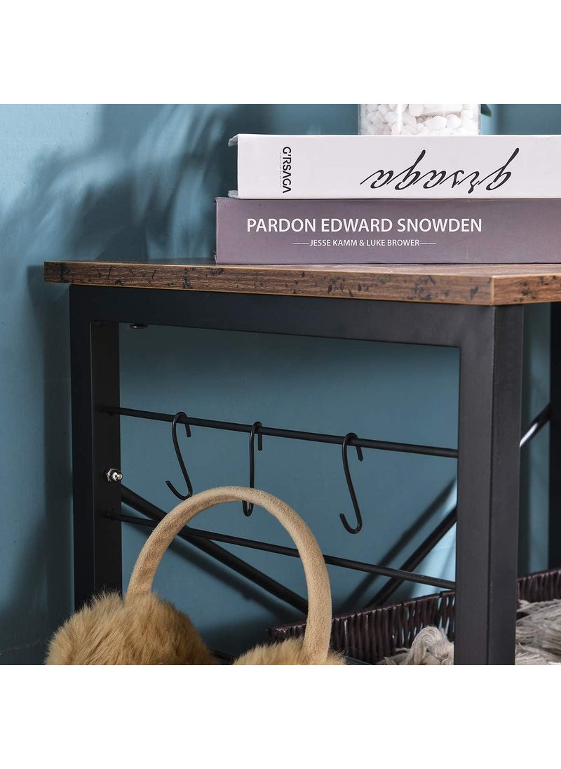 INDIDECOR INDIDECOR 28400 Industrial Bakers Rack for Kitchens with Storage Coffee Bar Table Microwave Oven Stand with Metal Frame and 6 Hooks Vintage BLACK  - Image 5