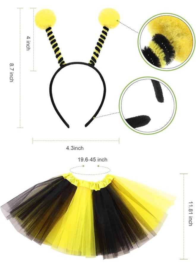 HI-FINE 5 Pieces Bee Costume Kit, Bee Bopper Antenna Headband, Sunglasses, Black and Yellow Tutu Skirt, Bee Striped Leg Warmers Knee Thigh High Stocking and Long Gloves for Christmas Halloween Dress Cosplay Party - Image 2