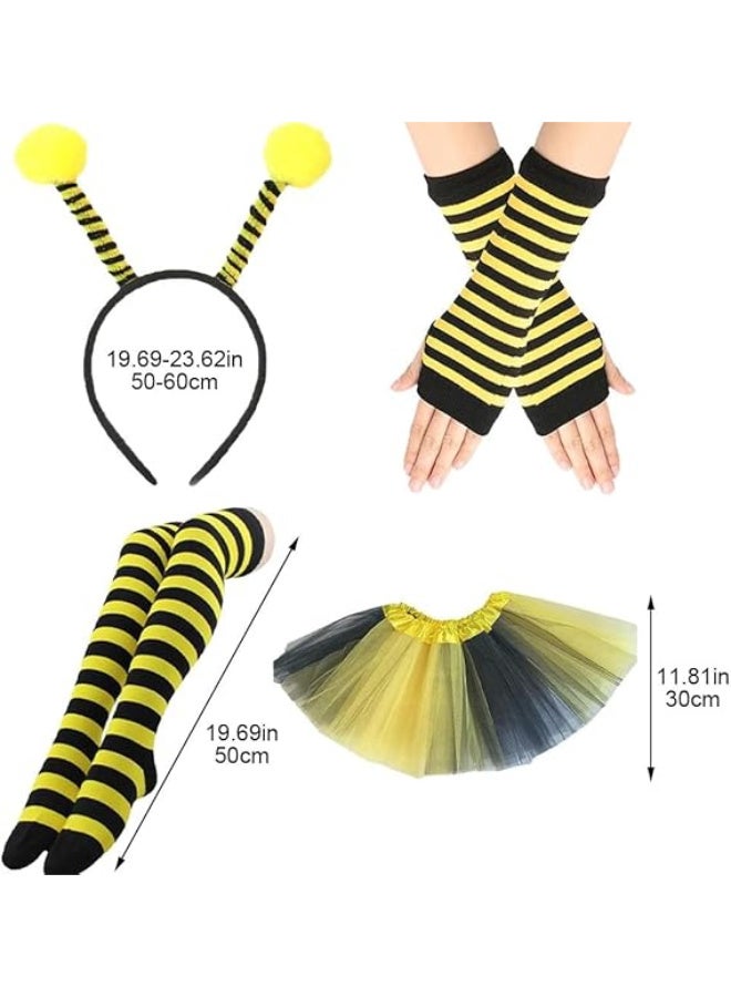 HI-FINE 5 Pieces Bee Costume Kit, Bee Bopper Antenna Headband, Sunglasses, Black and Yellow Tutu Skirt, Bee Striped Leg Warmers Knee Thigh High Stocking and Long Gloves for Christmas Halloween Dress Cosplay Party - Image 5