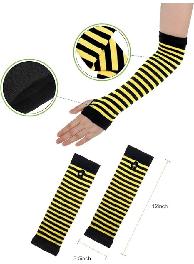 HI-FINE 5 Pieces Bee Costume Kit, Bee Bopper Antenna Headband, Sunglasses, Black and Yellow Tutu Skirt, Bee Striped Leg Warmers Knee Thigh High Stocking and Long Gloves for Christmas Halloween Dress Cosplay Party - Image 4