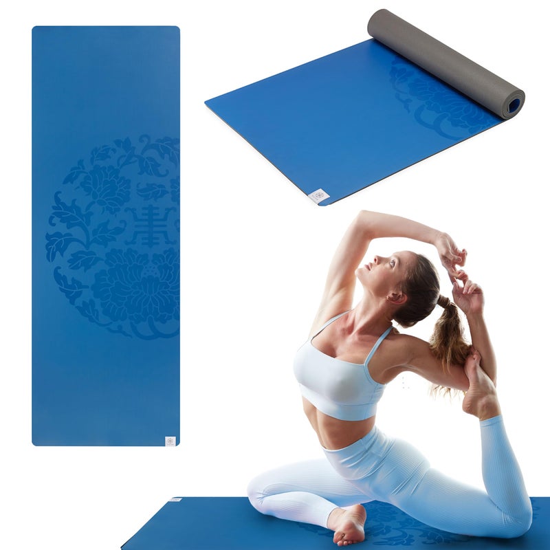 Gaiam DryGrip Yoga Mat 5mm Thick NonSlip Exercise Fitness Mat for Standard or Hot Yoga Pilates and Floor Workouts Cushioned Support NonSlip Coat 68 x 24 Inches Blue