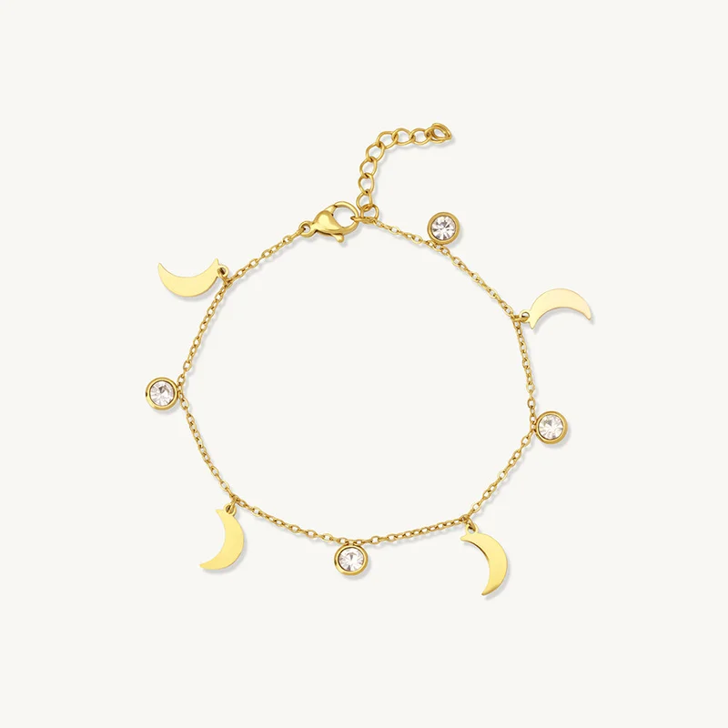 Palmonas PALMONAS Sleek Moon Glow Charm Bracelet for Women | 18K Gold Plated, Waterproof & Anti-Tarnish