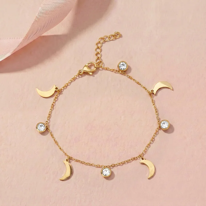 Palmonas PALMONAS Sleek Moon Glow Charm Bracelet for Women | 18K Gold Plated, Waterproof & Anti-Tarnish
