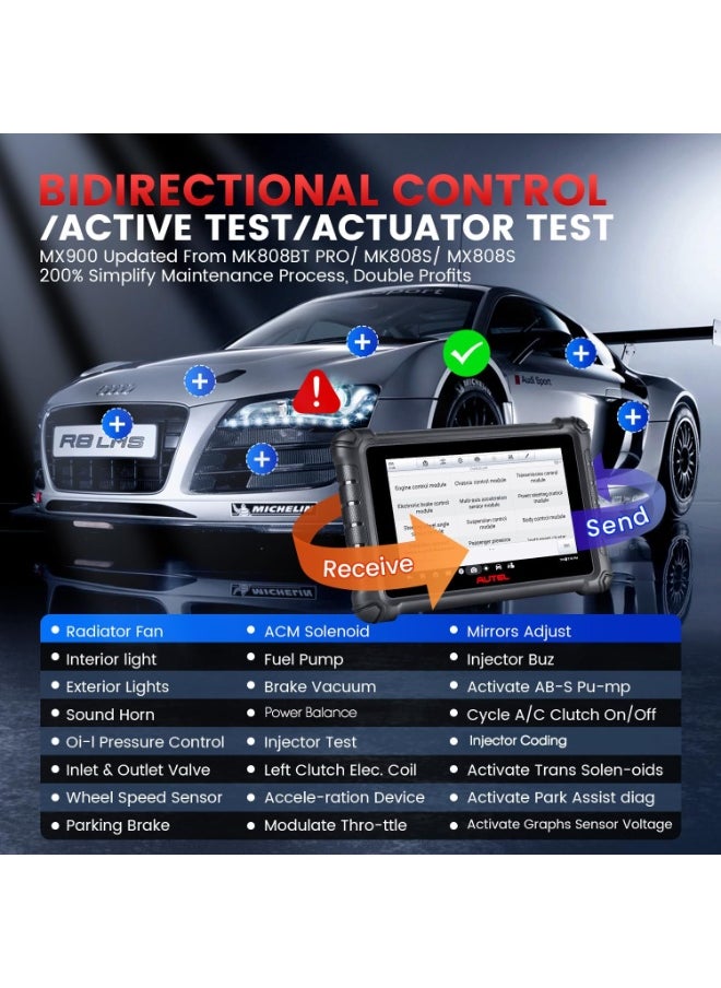 Autel - Autel MaxiCheck MX900 Scanner, 2025 Bidirectional Scan Tool with 3000+ Active Test, DoIP&CAN FD, 40+ Service, US Ver. of MaxiCOM MK900 MK900BT, Up of MK808BT MK808S MX808S, All-Sys Diagnose, FCA 11OS - Image 1