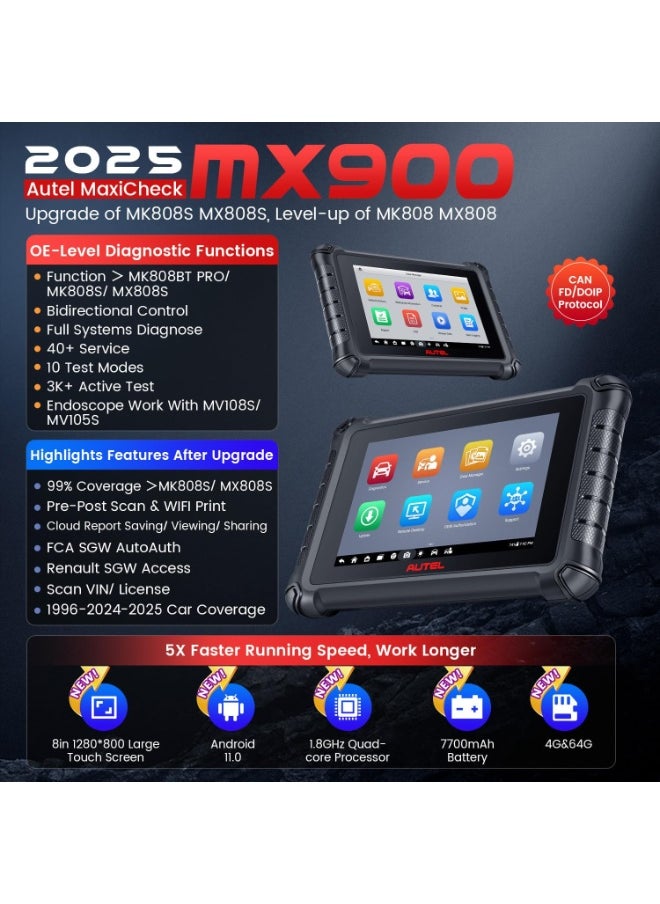 Autel - Autel MaxiCheck MX900 Scanner, 2025 Bidirectional Scan Tool with 3000+ Active Test, DoIP&CAN FD, 40+ Service, US Ver. of MaxiCOM MK900 MK900BT, Up of MK808BT MK808S MX808S, All-Sys Diagnose, FCA 11OS - Image 1