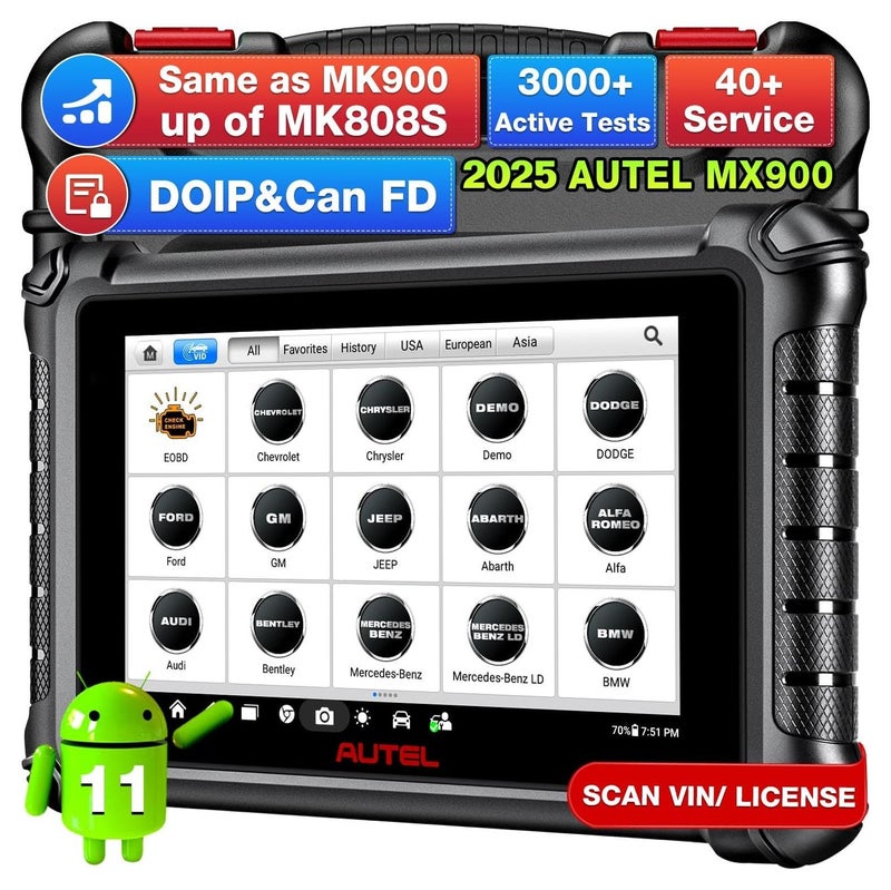 أوتل ماسح ضوئي Autel MaxiCheck MX900، أداة مسح ثنائية الاتجاه 2025 مع أكثر من 3000 اختبار نشط، DoIP&CAN FD، أكثر من 40 خدمة، إصدار أمريكي من MaxiCOM MK900 MK900BT، إصدار أعلى من MK808BT MK808S MX808S، تشخيص جميع الأنظمة، FCA 11OS - Image 1