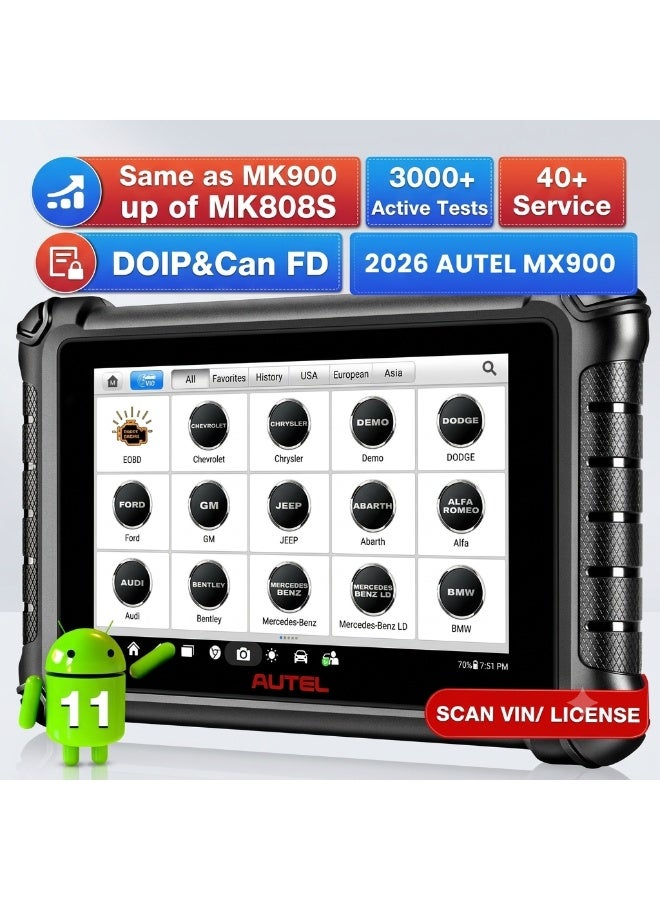 Autel MaxiCheck MX900 Car Scanner, 2026 Bidirectional Scan Tool with 3000+ Active Test, DoIP&CAN FD, 40+ Service, US Ver. of MaxiCOM MK900 MK900BT, Up of MK808BT MK808S MX808S, All-Sys Diagnose, FCA 11OS - Image 1