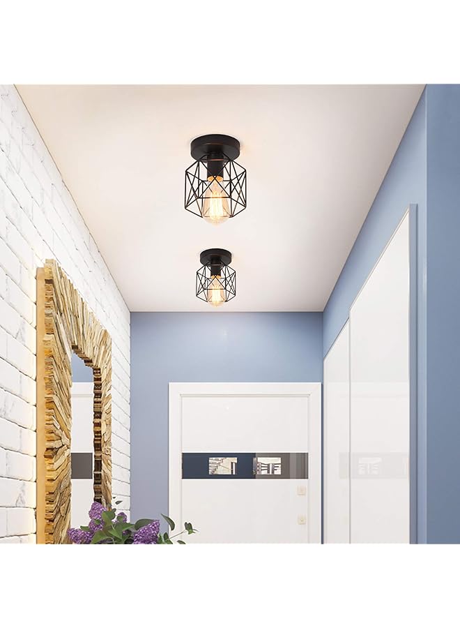 erorex Semi Flush Mount Ceiling Light Fixture Retro Metal Cage Black Industrial Vintage Ceiling Lamp For Hallway Stairway Dining Room Bedroom Balcony Kitchen Farmhouse Indoor Lighting 2 Pack - Image 3