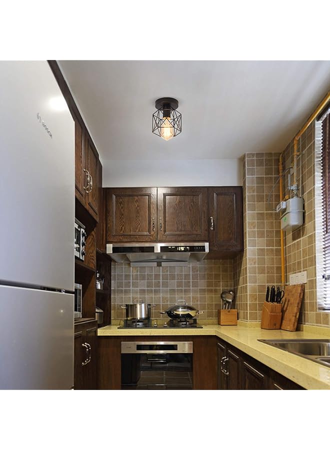 erorex Semi Flush Mount Ceiling Light Fixture Retro Metal Cage Black Industrial Vintage Ceiling Lamp For Hallway Stairway Dining Room Bedroom Balcony Kitchen Farmhouse Indoor Lighting 2 Pack - Image 4