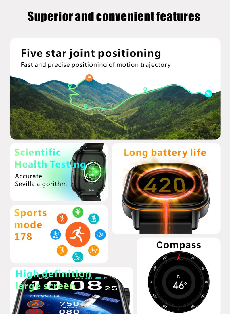 RollsTimi  Unisex Smartwatch, Supports Bluetooth Connection, 2.01-Inch High-Definition Screen Full-Screen Touch, Has Two Buttons, Supports Answering/Making Calls, Sports Health And Sleep Monitoring, Long Standby, RT QX17 - Image 3