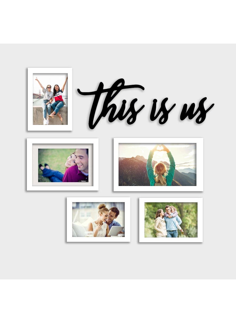 Art Street Art Street Set Of 5 White Photo Frame With This Is Us Mdf Cutout For Home Décor Living Room Wall Decoration (Size - 5X7, 6X8, 6X10 In),Plastic;Synthetic Wood;Plexiglass, Rectangular  - Image 1