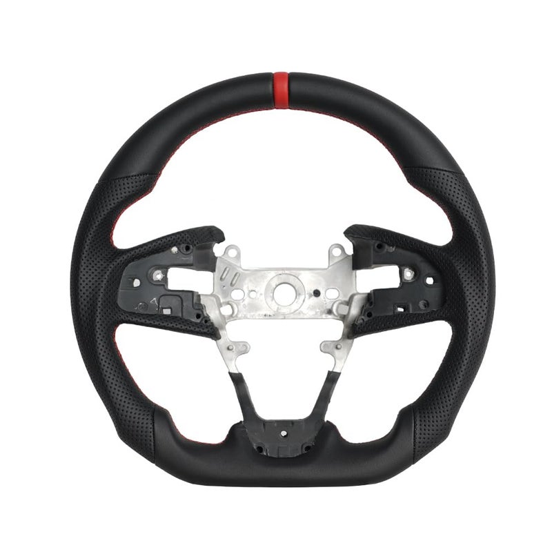 JIANGGAI Full Leather Steering Wheel DShaped Flat Bottom Perforated Leather Grip Steering Wheel Fit for Honda Civic Gen 10th 20162021Type R FK8 2016 2017 2018 2019 2020 2021US version