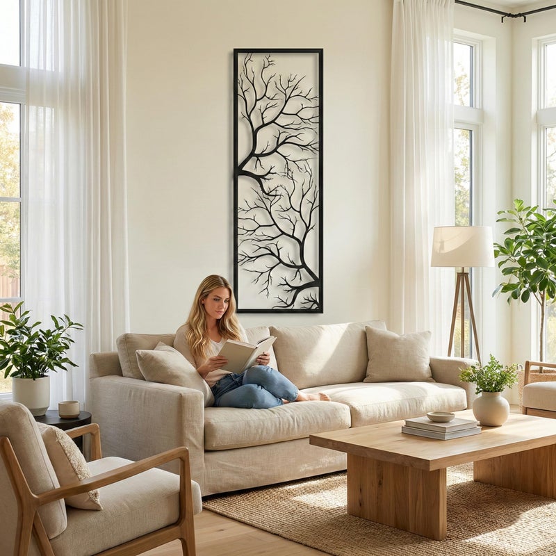 DEKADRON Metal Wall Art, Tree Wall Art, Tree Sign, Wall Decor, Branch Wall Decor, Geometric Art (14" W x 40" H / 34x100 cm) - Image 2