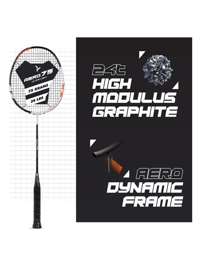 Young Aero 75 Ultra Light (75G, Pro-Grade) Strung Badminton Racket With Free Cover - Ultra Graphite Uni-Body Construction (Black, White)  - Image 3
